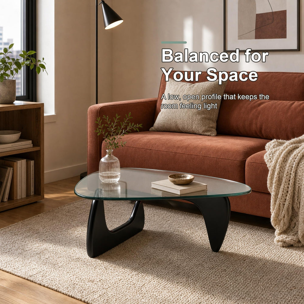EASYSOUL Modern Glass Coffee Table, 32.68" D x 22.44" W x 15.75" H, Abstract Round Tea Tables for Living Room Home Office Industrial Cocktail Tables (Walnut-Brown Glass, 32.68")