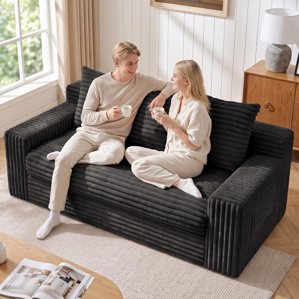 Boneless Couches for Living Room, 2 Seater Boneless Loveseat Sofa, Premium Memory Foam Couch in a Box, Cozy Bean Bag Couch, Lazy Floor Sofa & Loveseat for Bedroom Office Lounge Apartment,Beige