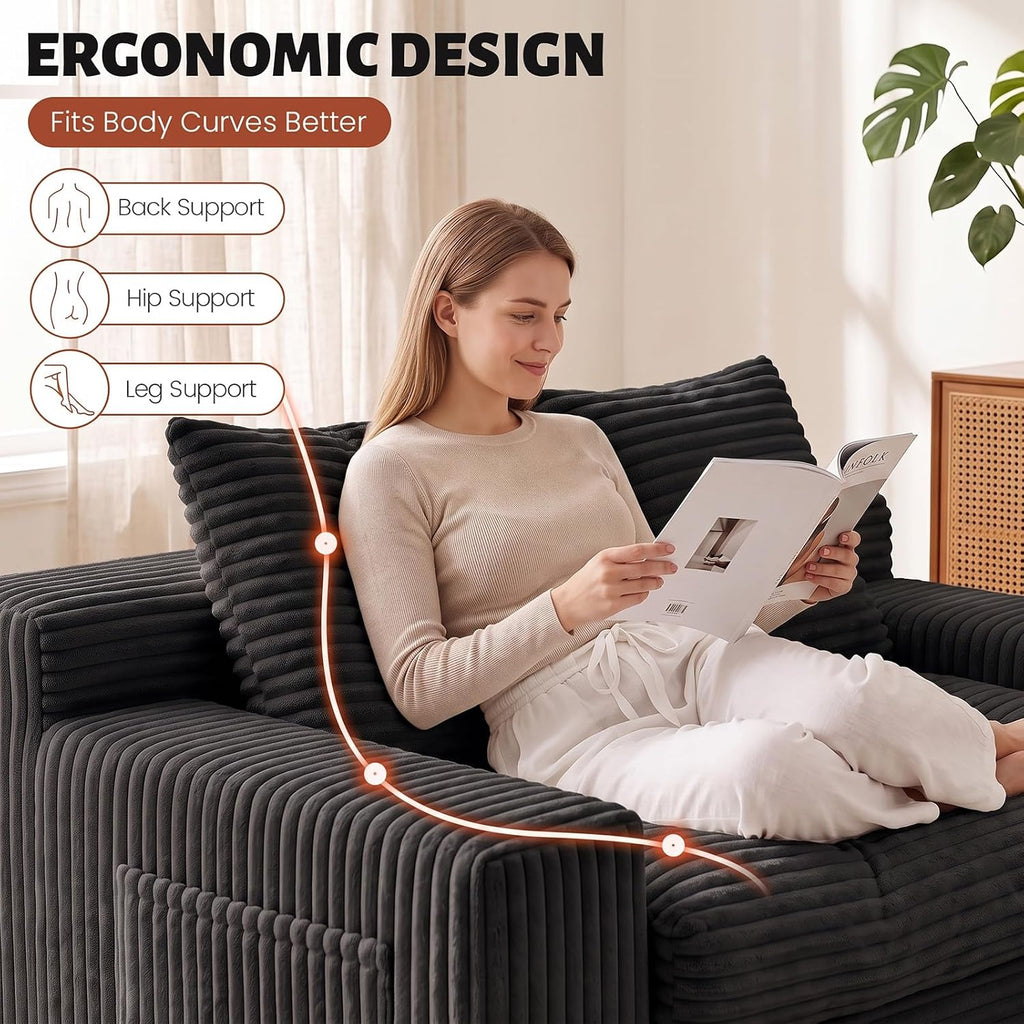 Small Boneless Couch, Boneless Loveseat Convertible Sofa Bed Sleeper Sofa Couch Bed with 2 Pillows, Corduroy Folding Floor Futon Foldable Boneless Couch for Living Room, Guest Room, Small Space, Black