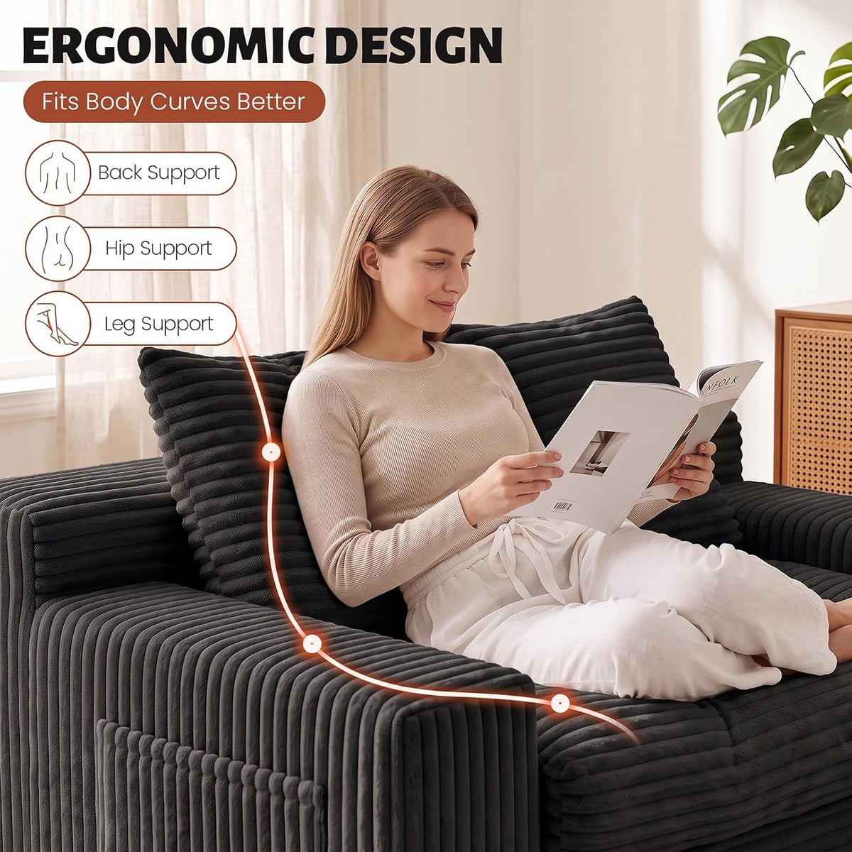 Small Boneless Couch, Boneless Loveseat Convertible Sofa Bed Sleeper Sofa Couch Bed with 2 Pillows, Corduroy Folding Floor Futon Foldable Boneless Couch for Living Room, Guest Room, Small Space, Black
