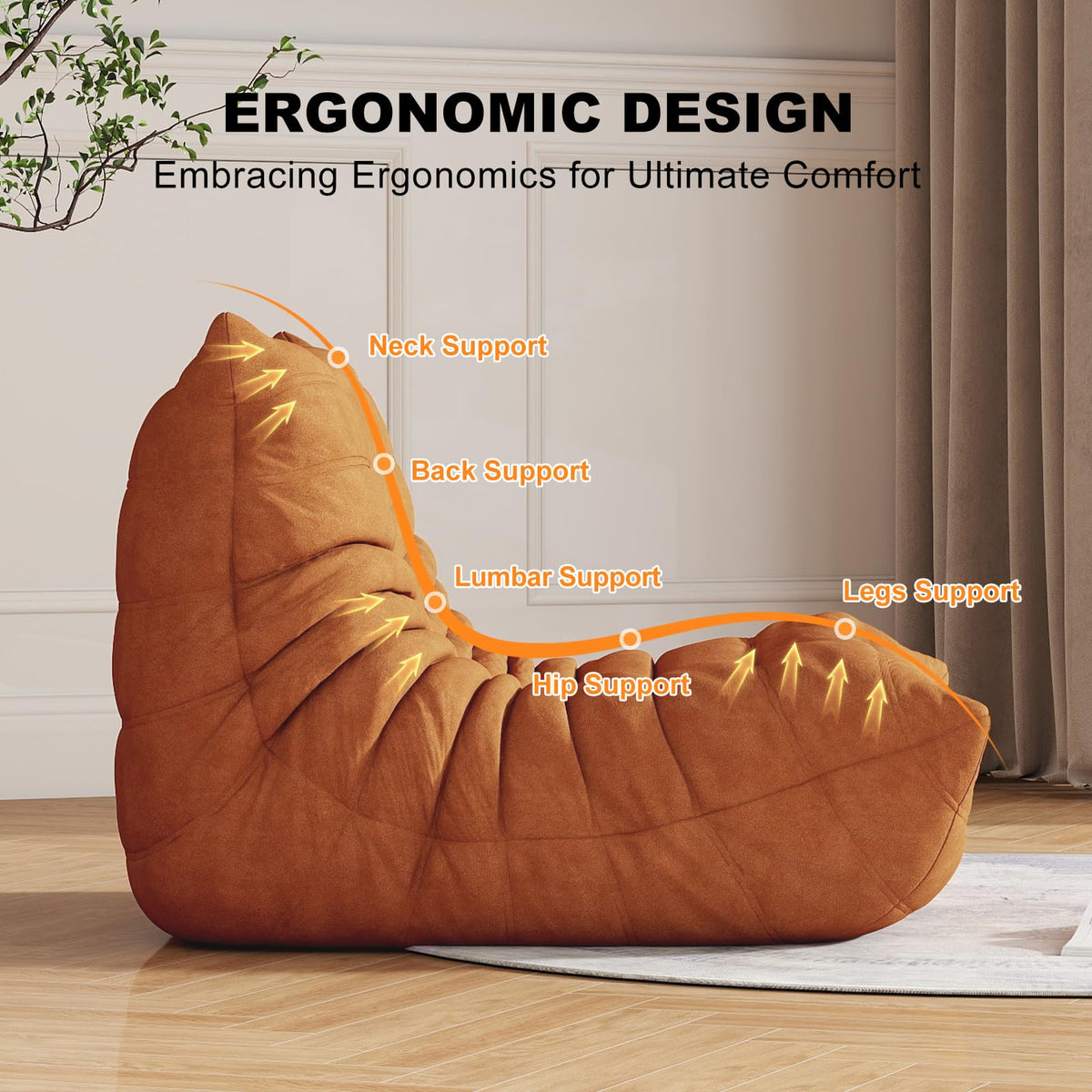 Full Foam 3-Seater Sofa, Bean Bag Floor Couch for Adults, Waterproof Fabric