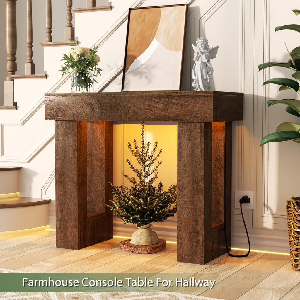 Unikito 63" Console Table with Sensor Light & AC Outlets with USB-C Ports
