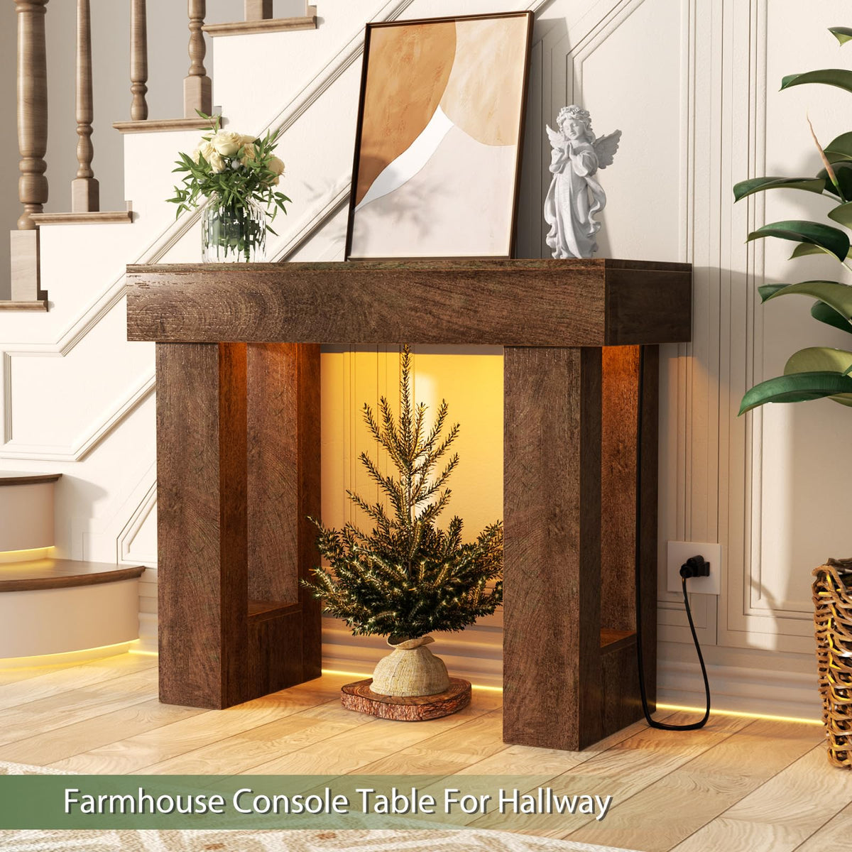 Unikito 63" Console Table with Sensor Light & AC Outlets with USB-C Ports