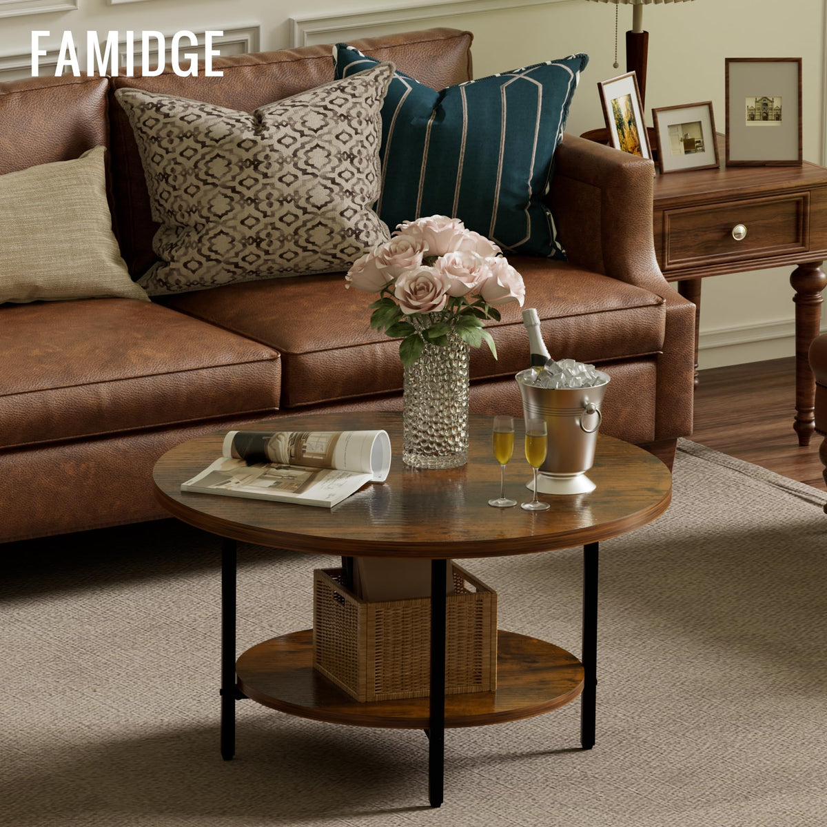 Coffee Tables for Living Room, 27.6" Round Coffee Table, Black Coffee Table