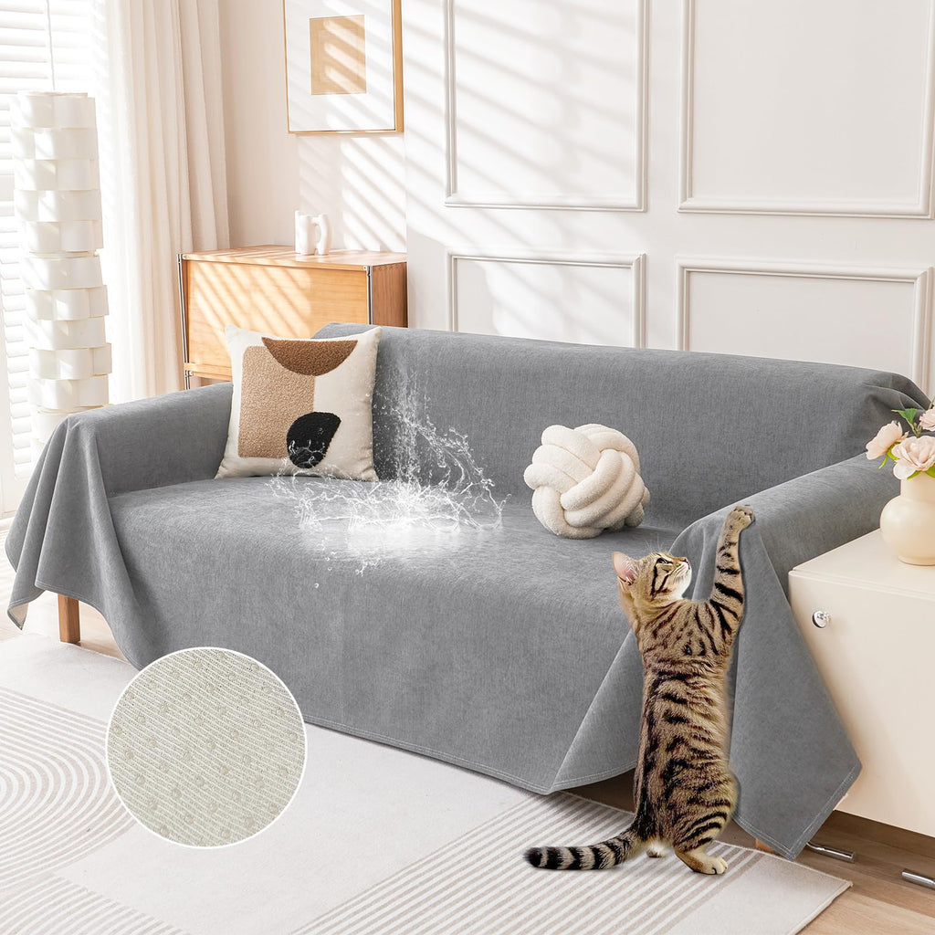 Deep Dream Cat-Scratch Resistant Couch Cover, Waterproof Sofa Cover for 3 Cushion Couch Washable, Pet Friendly Couch Protectors Anti Slip Thickened Sofa Slipcovers for Dogs Pets, 91" x 150", Brown