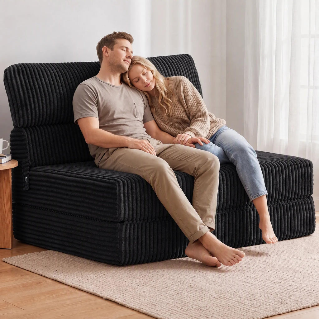 Folding Sofa Bed Convertible 4 in 1 Sleeper Chair Black Single