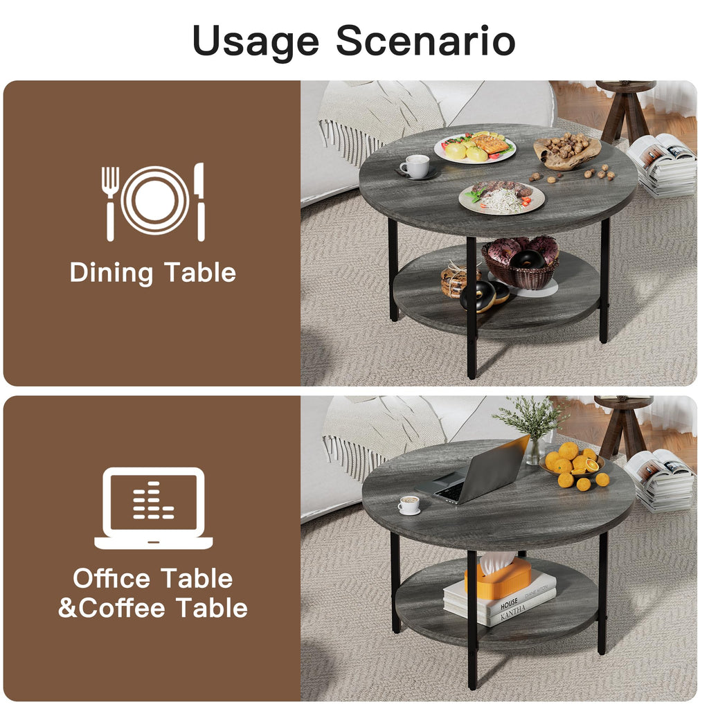 Coffee Tables for Living Room, 27.6" Round Coffee Table, Black Coffee Table