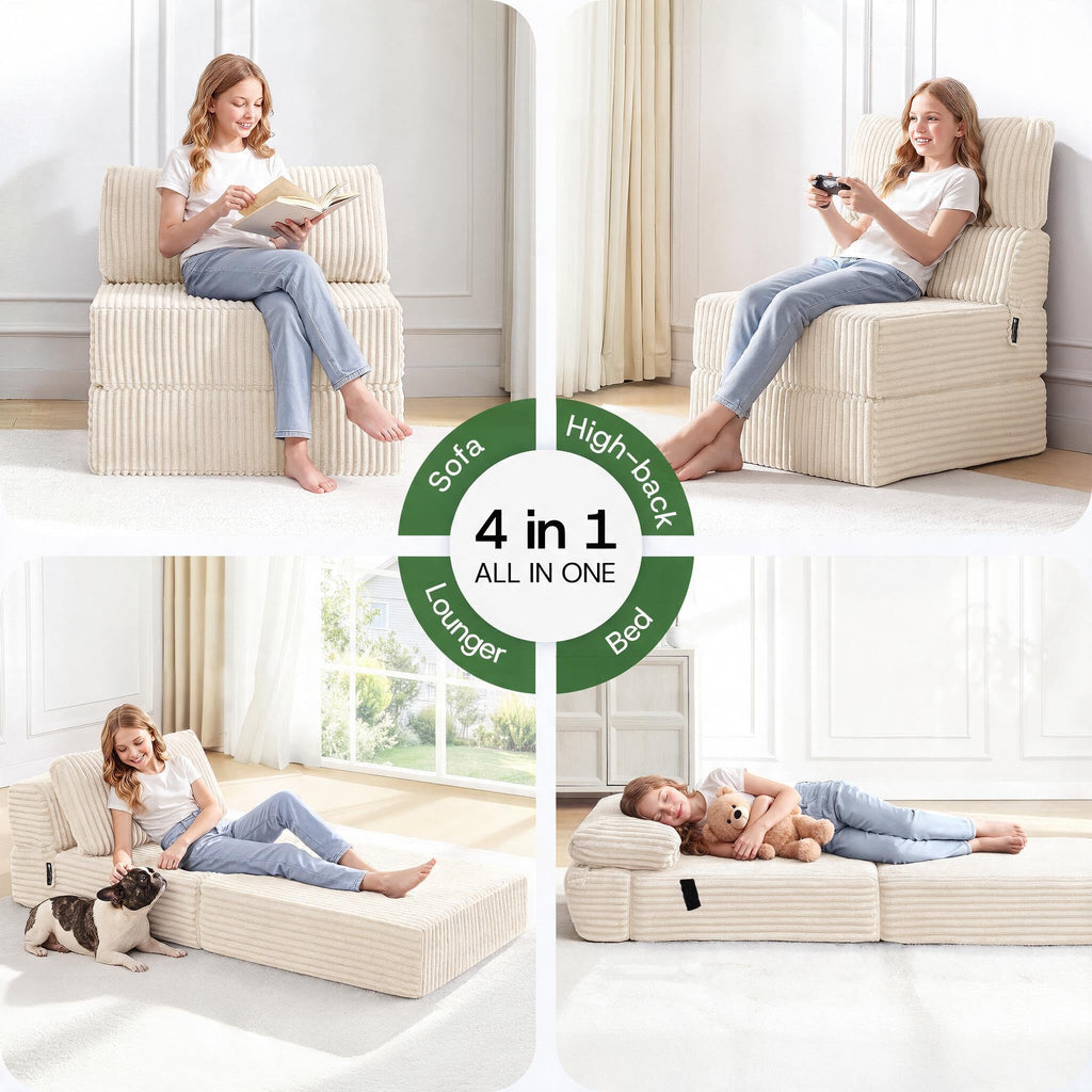 Folding Sofa Bed Convertible 4 in 1 Sleeper Chair Black Single