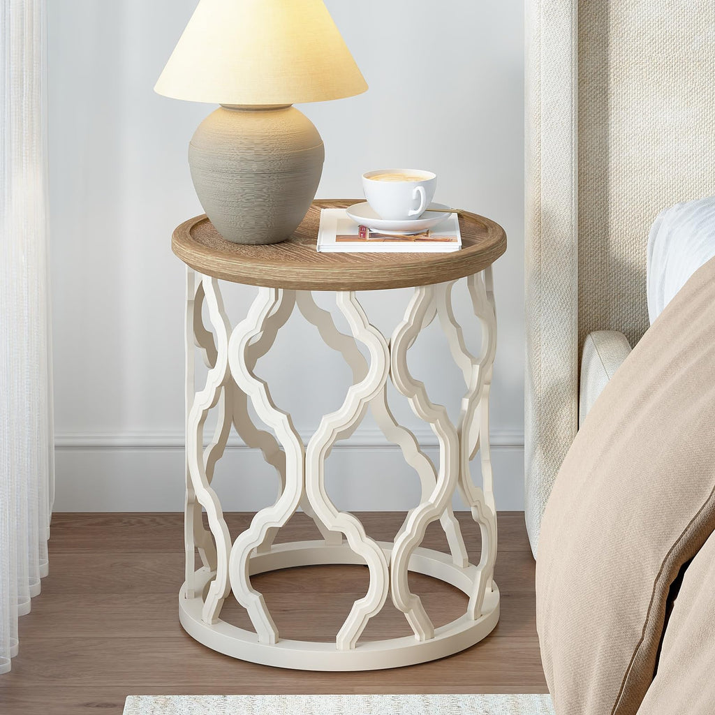 karlott Farmhouse Coffee Table, French Country Round Coffee Table, Beige