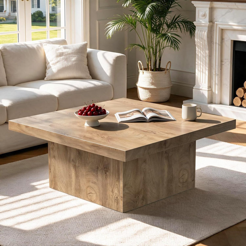 Square Coffee Table,Wooden Living Room Table,Center Table with a Large Tabletop,35.4" x 35.4",for Small Spaces, Apartments, Living Rooms, Vintage Brown