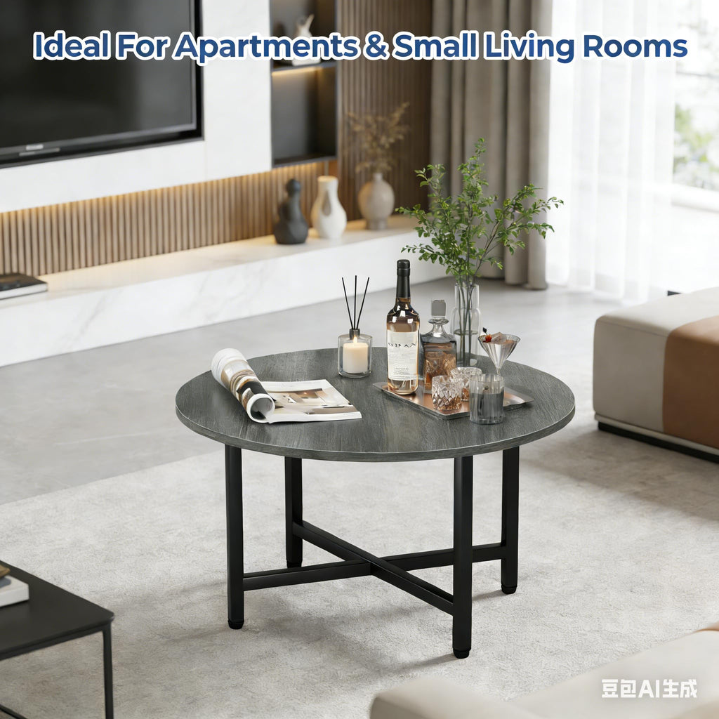 Coffee Tables for Living Room, 27.6" Round Coffee Table, Black Coffee Table