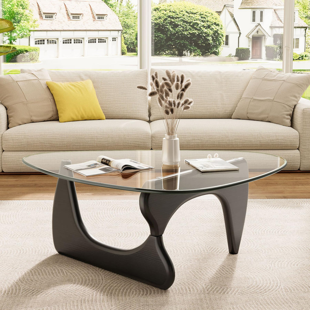 Modern Glass Coffee Table, Mid Century Triangle Coffee Table for Living Room Bedroom Reception Office Tables