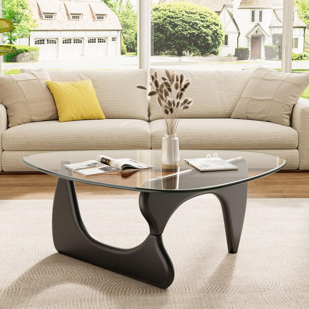 Modern Glass Coffee Table, Mid Century Triangle Coffee Table for Living Room Bedroom Reception Office Tables