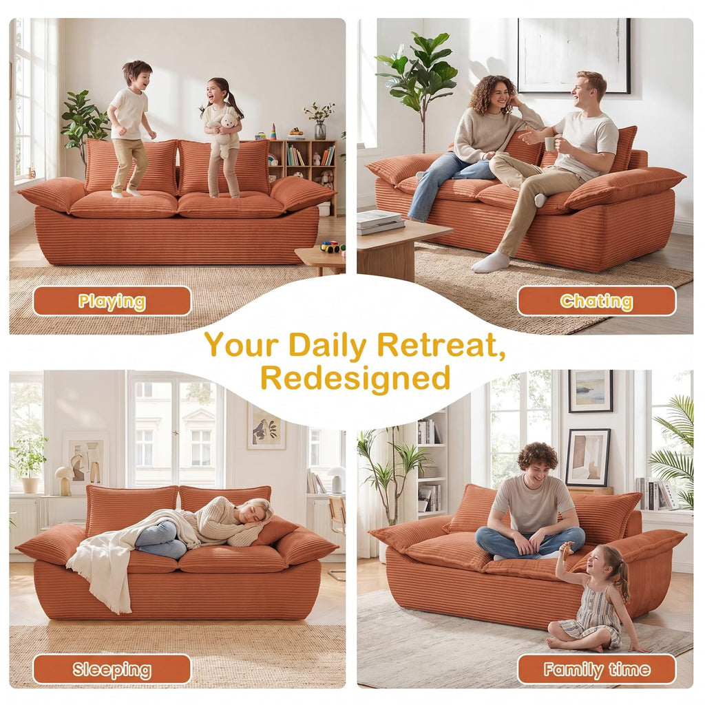 56" Boneless Loveseat, 2-Seater Black Boneless Sofa with Removable Cushions & 2 Pillows, Small Mini Couch Boneless Foam Sofa for Living Room, Apartments, & Office