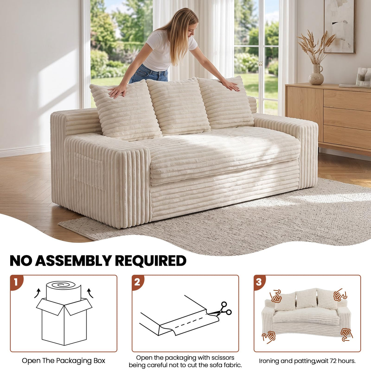 Small Boneless Couch, Boneless Loveseat Convertible Sofa Bed Sleeper Sofa Couch Bed with 2 Pillows, Corduroy Folding Floor Futon Foldable Boneless Couch for Living Room, Guest Room, Small Space, Black