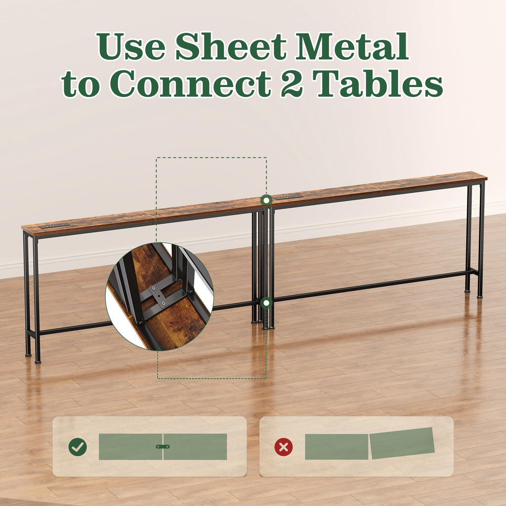 SUPERJARE 110.2 inch Narrow Behind Couch Table with Charging Stations