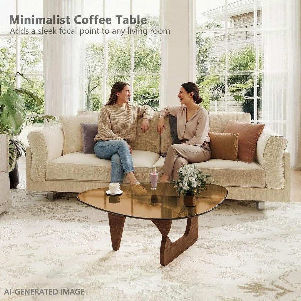 Triangle MDF Frame Coffee Table with Amber Tempered Glass Top