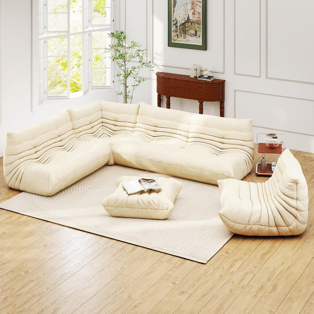 Full Foam 3-Seater Sofa, Bean Bag Floor Couch for Adults, Waterproof Fabric