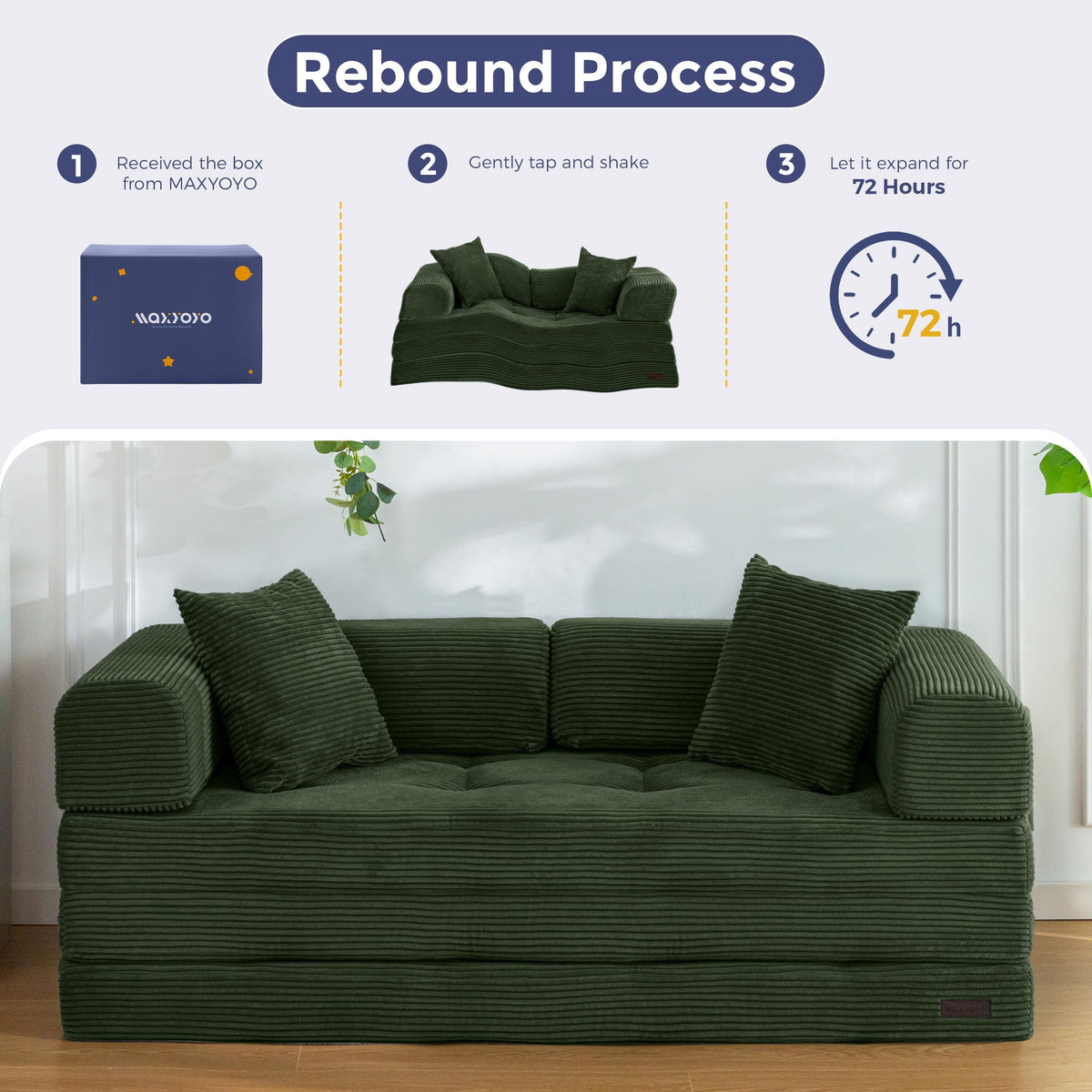MAXYOYO Convertible Sofa Bed, Floor Sofa Couch with L-Shaped Backrest