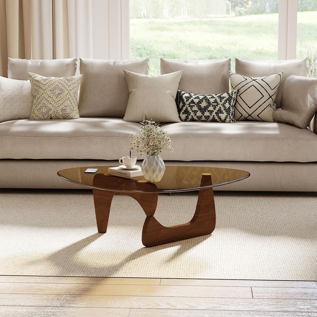 Triangle MDF Frame Coffee Table with Amber Tempered Glass Top