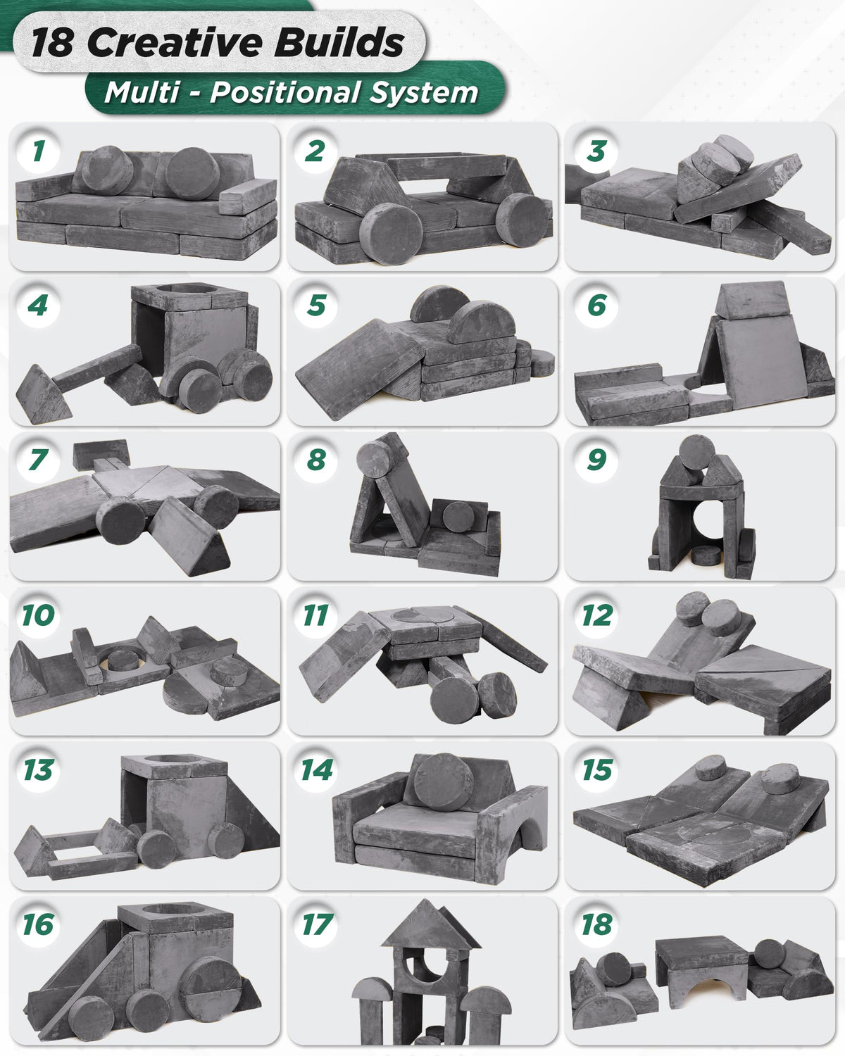 Lunix Modular Kids Play Couch, 14-Piece Fort Building & Climbing Foam Set