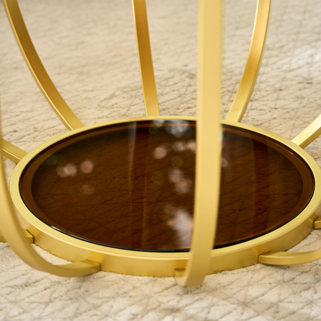 Saint Mossi Gold Round Coffee Table with Clear Glass Top and Glass Shelf