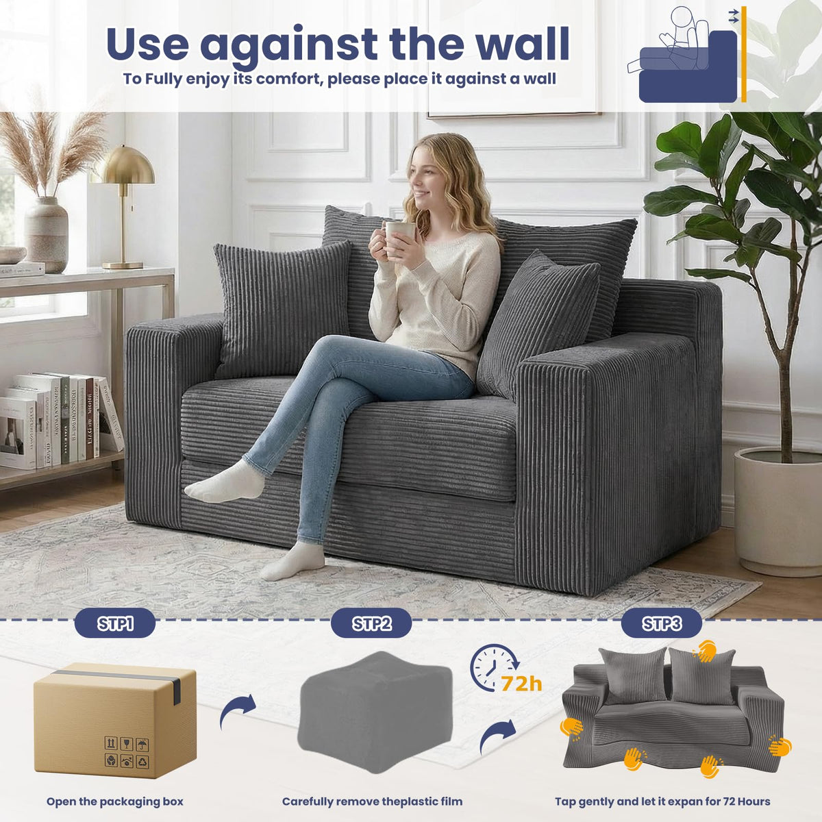 3-in-1 Convertible Sofa Bed: Boneless Loveseat Sleeper & Folding Couch Bed with 4 Pillows & Detachable Cushion, Furry Futon Couch for Bedroom, Apartment, Office and Living Room, No Assembly, Orange