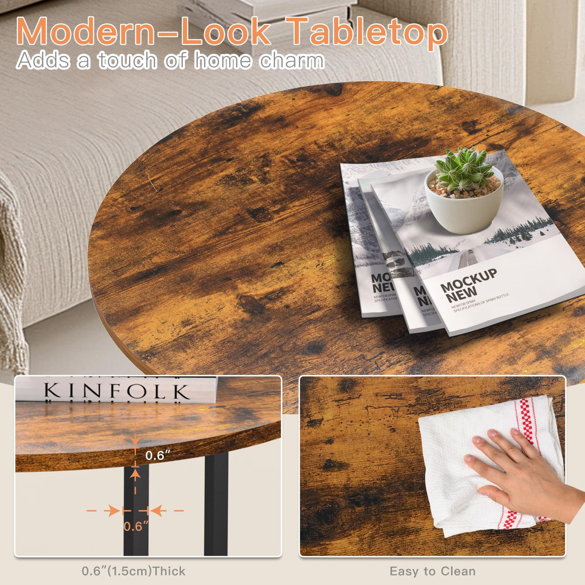 Coffee Tables for Living Room, 27.6" Round Coffee Table, Black Coffee Table