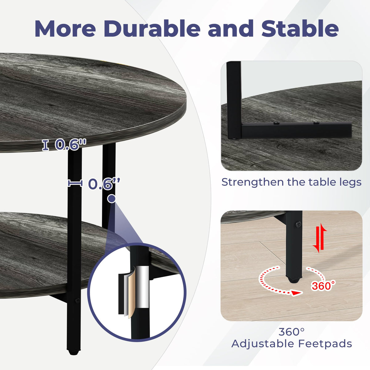 Coffee Tables for Living Room, 27.6" Round Coffee Table, Black Coffee Table