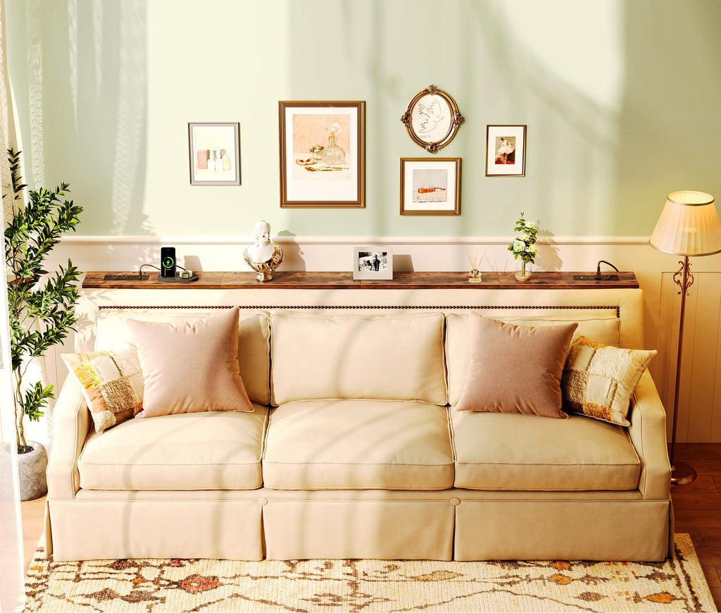 SUPERJARE 110.2 inch Narrow Behind Couch Table with Charging Stations