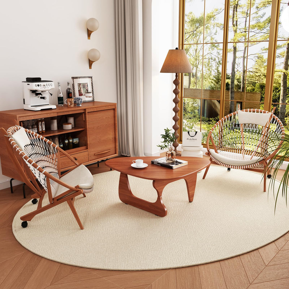 Coffee Tables Glass Small Farmhouse Coffee Table Mid-Century Modern Wood Center Table for Living Room, Walnut Transparent, 32 Inch