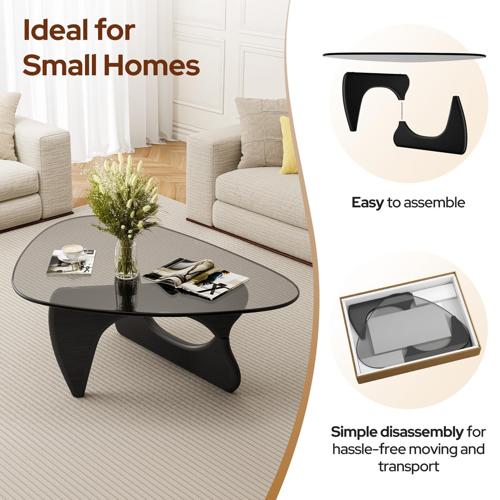 Modern Glass Coffee Table, Mid Century Triangle Coffee Table for Living Room Bedroom Reception Office Tables