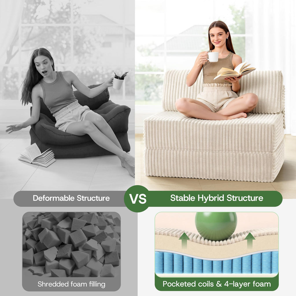 Folding Sofa Bed Convertible 4 in 1 Sleeper Chair Black Single