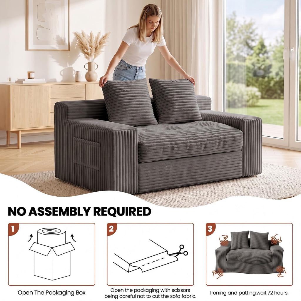 Small Boneless Couch, Boneless Loveseat Convertible Sofa Bed Sleeper Sofa Couch Bed with 2 Pillows, Corduroy Folding Floor Futon Foldable Boneless Couch for Living Room, Guest Room, Small Space, Black