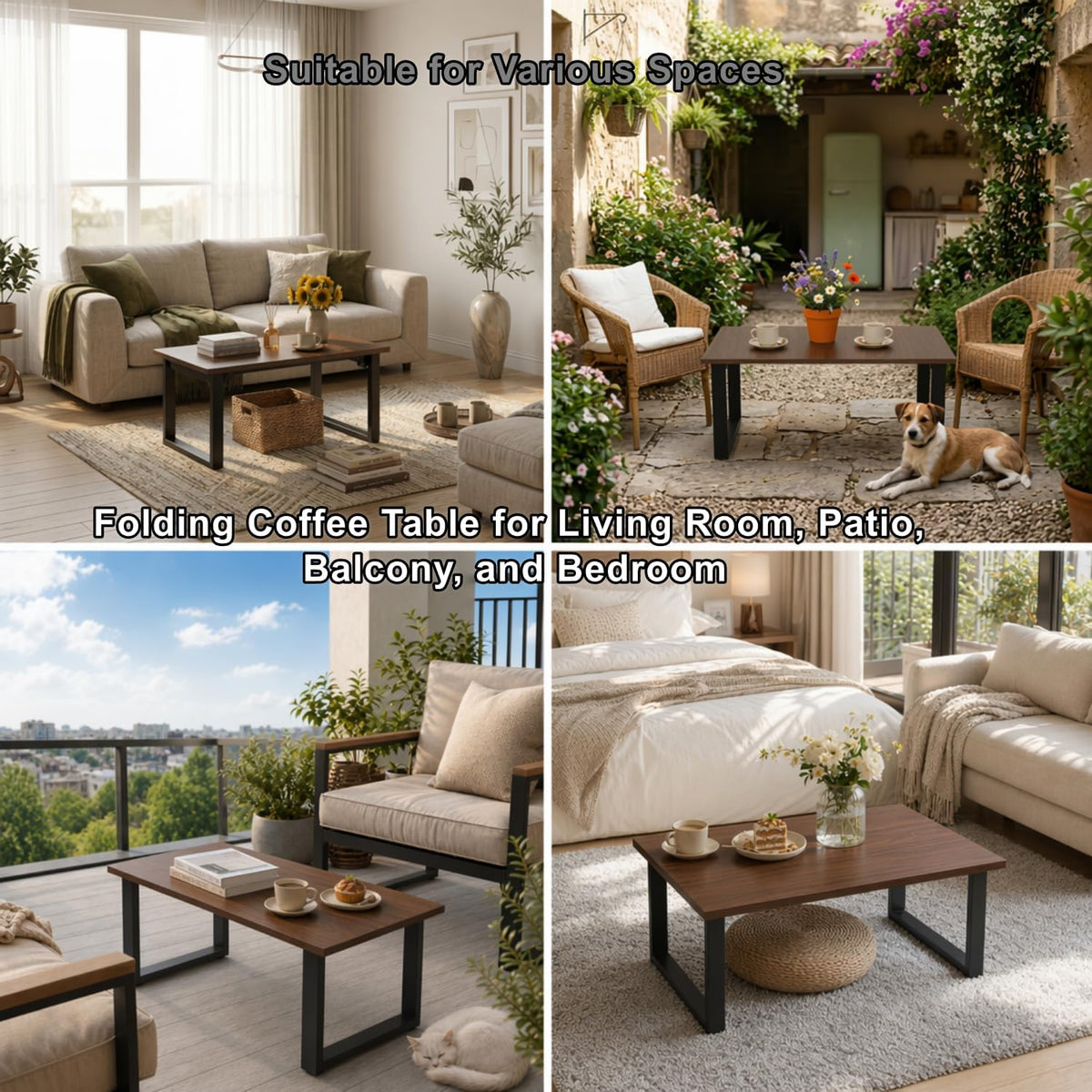 Walnut Folding Coffee Table, No Assembly Required for Small Spaces,35.5In