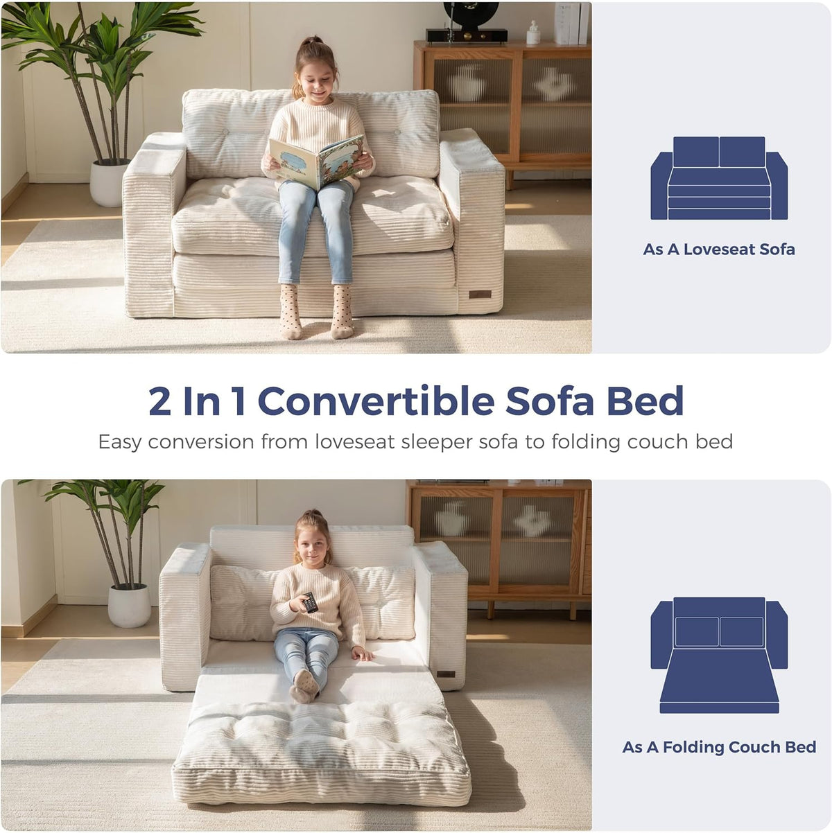 MAXYOYO Convertible Sofa Bed, Pull Out Loveseat Sofa Couch