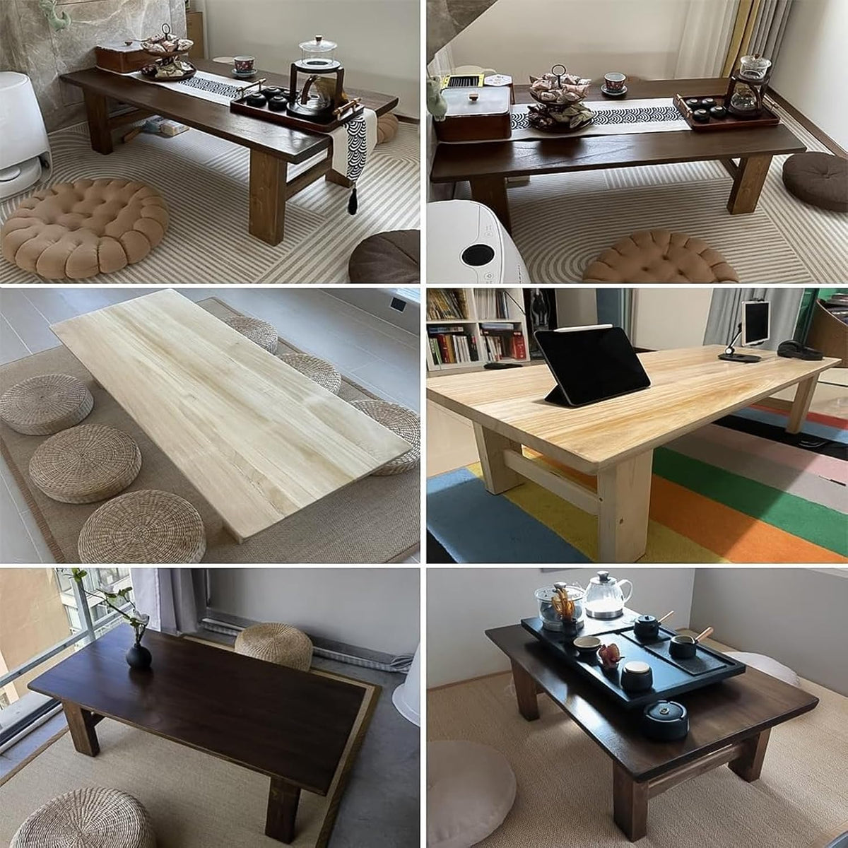 Low Coffee Table for Sitting on The Floor, Japanese Floor Table Solid Wood, Wooden Coffee Table Furniture for Living Room, Reception Rooms, 23.7x14x12in