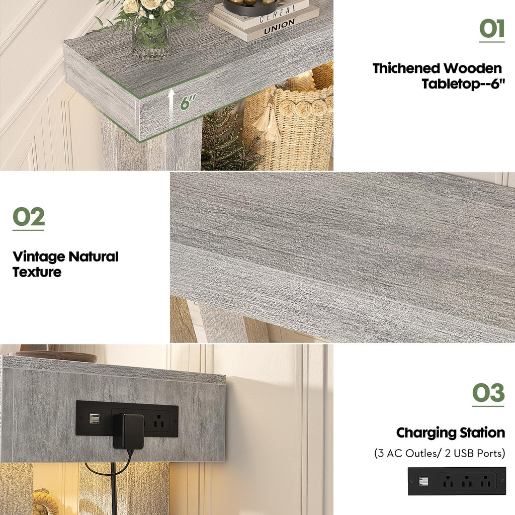 Unikito 63" Console Table with Sensor Light & AC Outlets with USB-C Ports
