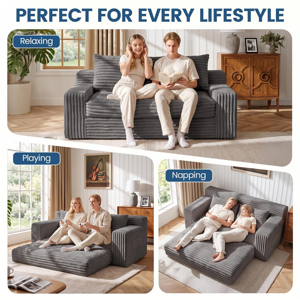 Boneless Couches for Living Room, 2 Seater Boneless Loveseat Sofa, Premium Memory Foam Couch in a Box, Cozy Bean Bag Couch, Lazy Floor Sofa & Loveseat for Bedroom Office Lounge Apartment,Beige