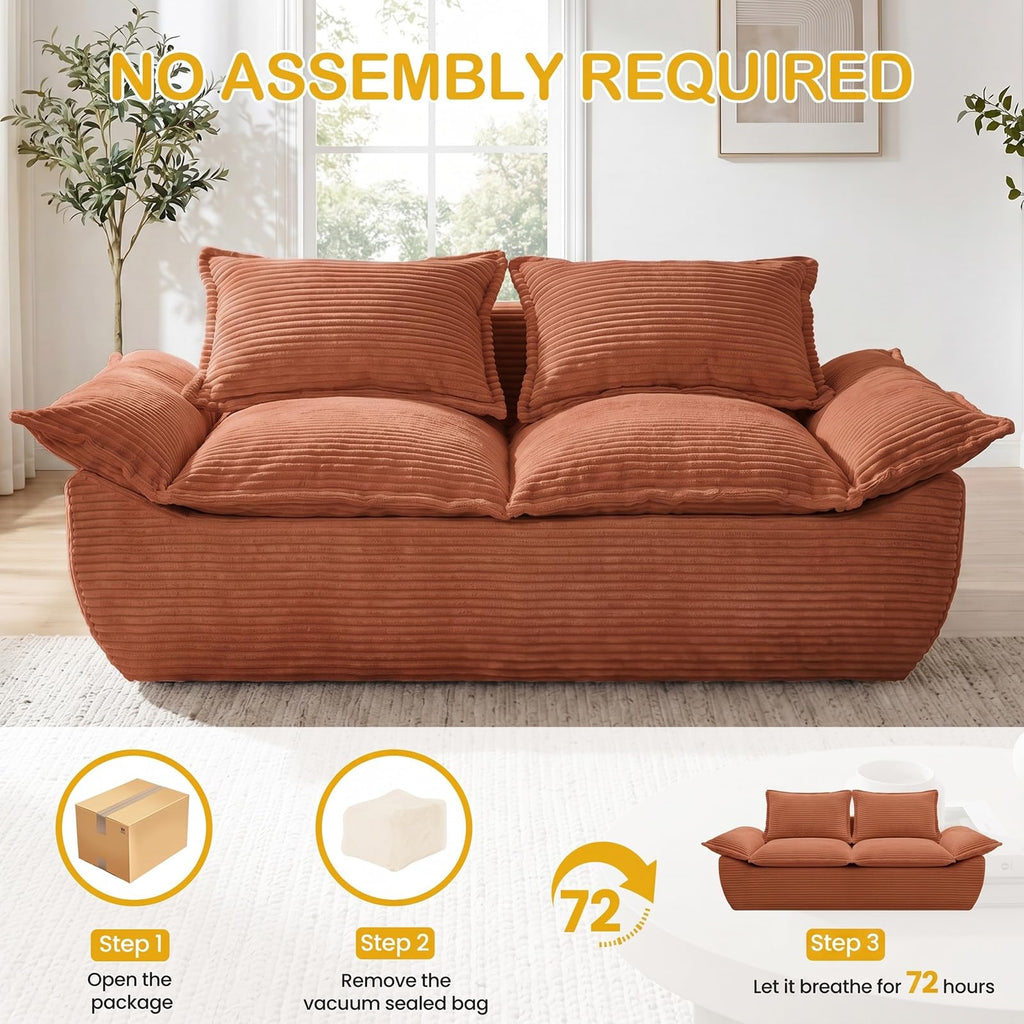 56" Boneless Loveseat, 2-Seater Black Boneless Sofa with Removable Cushions & 2 Pillows, Small Mini Couch Boneless Foam Sofa for Living Room, Apartments, & Office