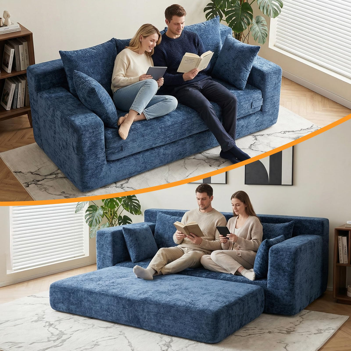 55" Small Boneless Couch, 3-in-1 Boneless Loveseat Sleeper Sofa Bed Convertible Sofa Bed with 4 Pillows, Black Corduroy Boneless Couch for Living Room, Guest Room, Small Space, No Assembly Required