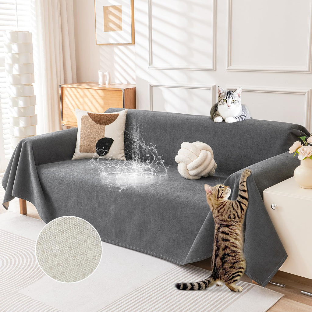 Deep Dream Cat-Scratch Resistant Couch Cover, Waterproof Sofa Cover for 3 Cushion Couch Washable, Pet Friendly Couch Protectors Anti Slip Thickened Sofa Slipcovers for Dogs Pets, 91" x 150", Brown