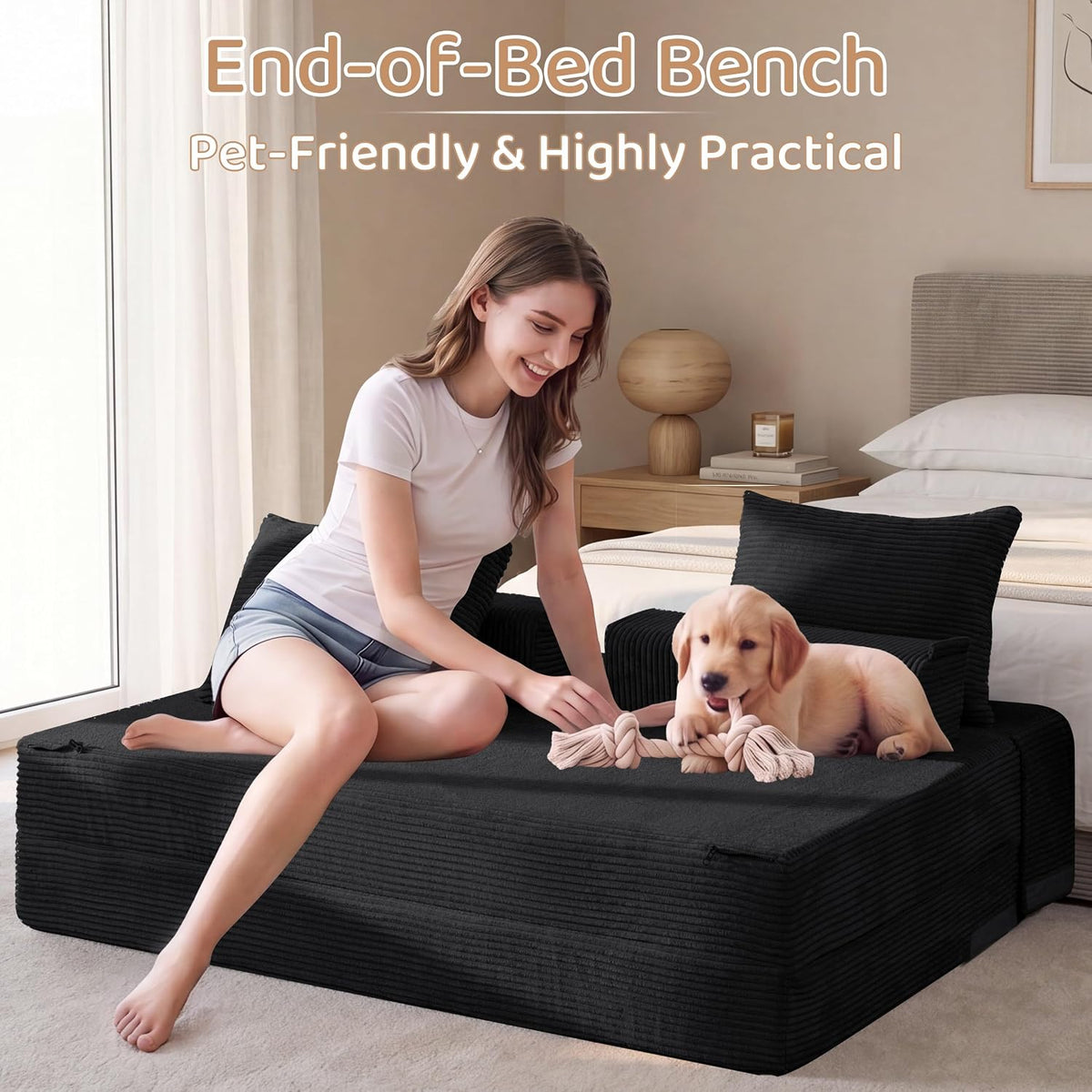 BYBYME Convertible Sofa Bed, 6â Thick 3-Folding Floor Sofa, 53â Loveseat