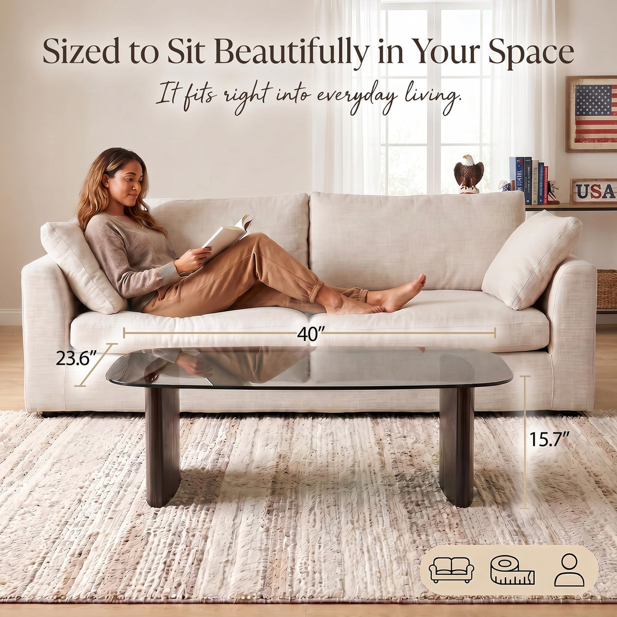Honyee Glass Coffee Table, 30.7â Round Coffee Table with Tempered Glass Top, Walnut Wood X-Shaped Base, Stable Modern Center Table for Living Room, Apartment and Small Spaces