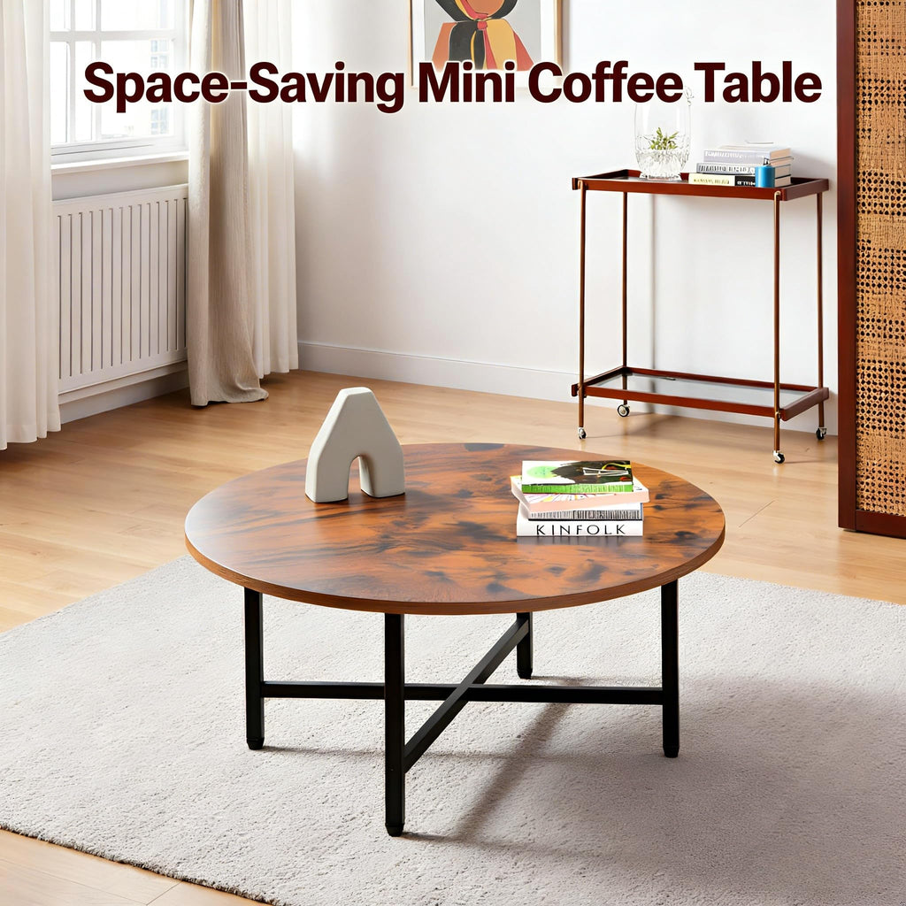 Coffee Tables for Living Room, 27.6" Round Coffee Table, Black Coffee Table