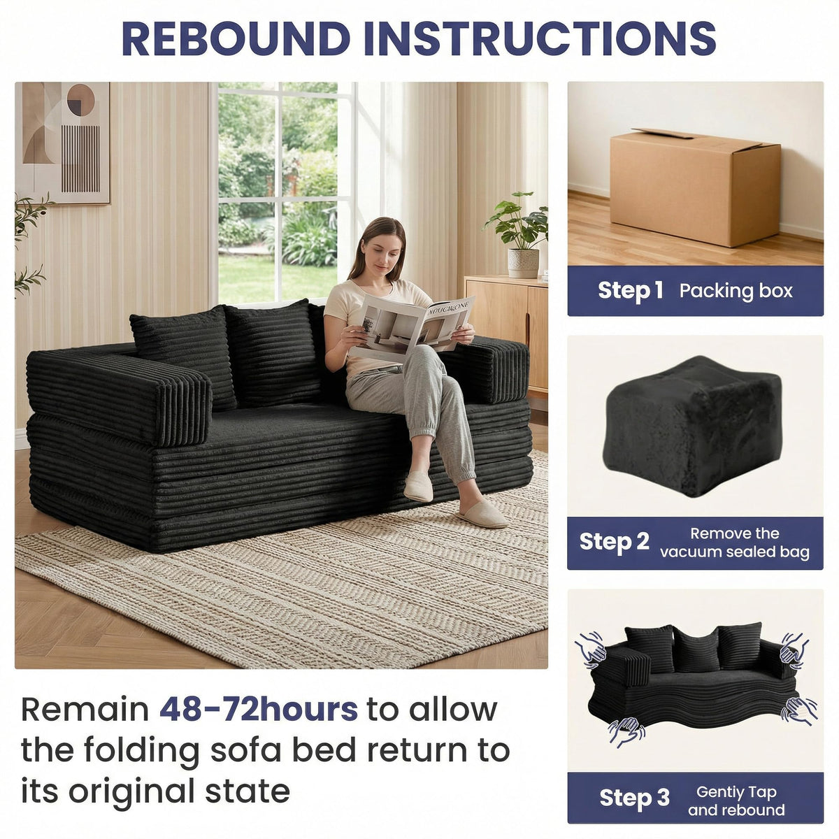 Convertible Sofa Bed, 4-in-1 Boneless Loveseat with Removable Armrests Backrest, Corduroy Futon Couch Bed with Pillow, Foldable Mattress Sleeper Sofa for Living Room Bedroom Small Place (Beige)