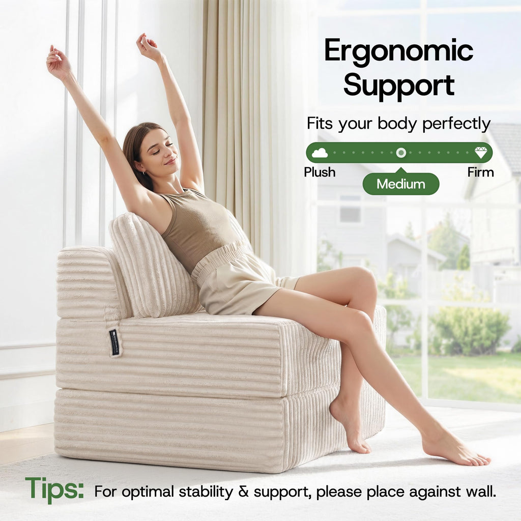 Folding Sofa Bed Convertible 4 in 1 Sleeper Chair Black Single