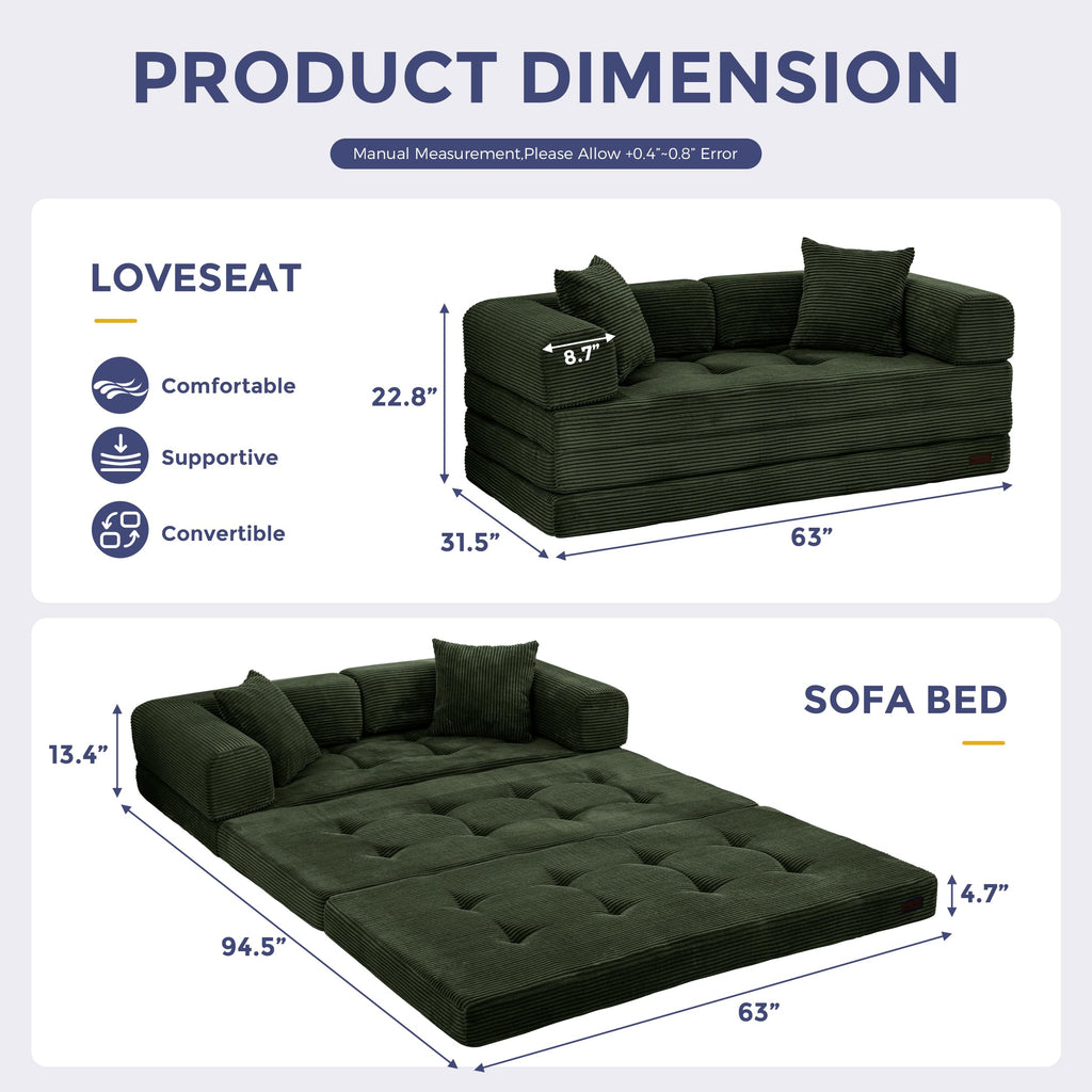 MAXYOYO Convertible Sofa Bed, Floor Sofa Couch with L-Shaped Backrest