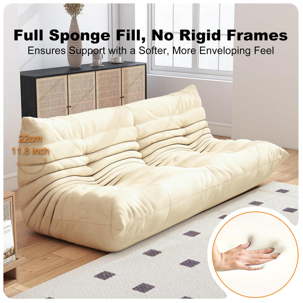 Full Foam 3-Seater Sofa, Bean Bag Floor Couch for Adults, Waterproof Fabric