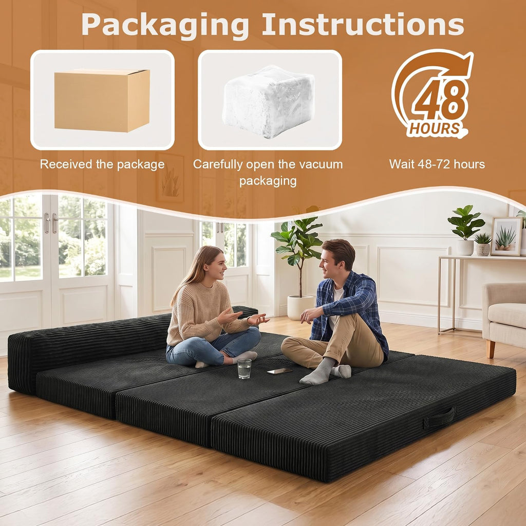 JUIKURY 6 Inch Tri-Fold Memory Foam Mattress Queen Size, 5 in 1 Convertible Sofa Bed, Foldable Floor Futon Sleeper Couch with Washable Cover & High-Density Foam, Portable Guest Bed for Living Room